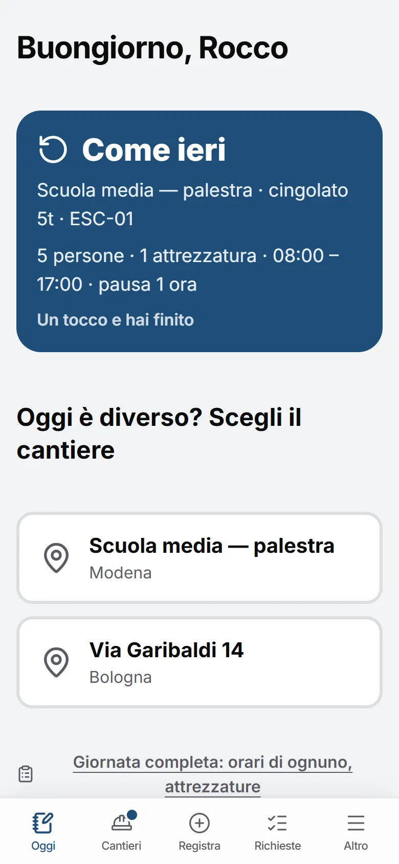 Aedis sul telefono del capo cantiere: «Come ieri», un tocco e hai finito